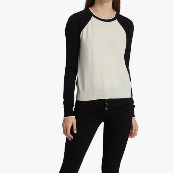 Veronica Beard Alberta cashmere raglan sweater in black and ivory size xs - Picture 5 of 9